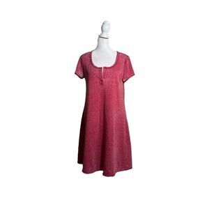 Z Supply Distressed Hem Split V Neck Short Sleeve Tshirt Dress Heathered Red S